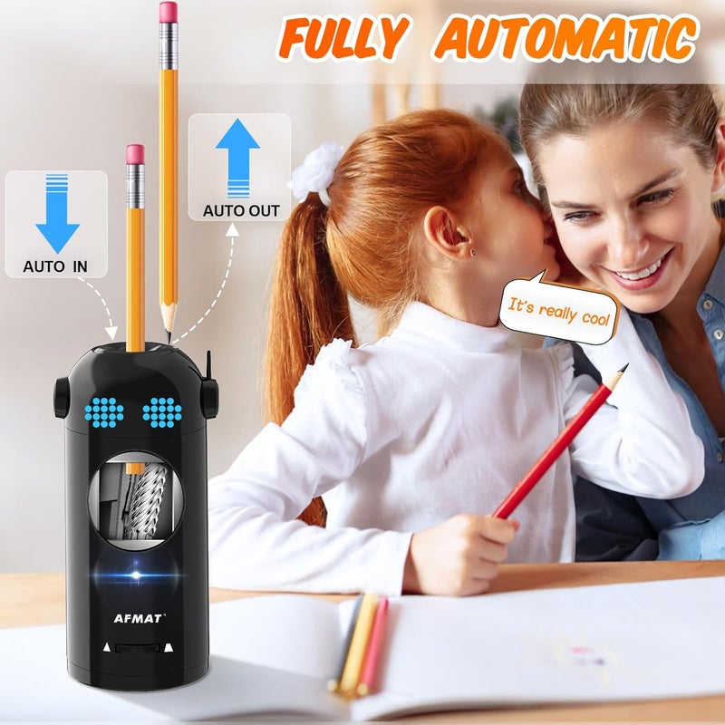 AFMAT Electric Robot Pencil Sharpener for Colored Pencils 7-11.5mm, Auto In & Out, Fully Automatic Rechargeable Hands-Free for Home & Classroom, Black - Image 2